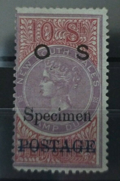 NSW Australian States 1887-90 Wmk 5/- 10/- 10/- OS Overprint Specimen Stamps