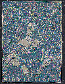 Victoria Australian States SG 24a (?) 3d blue Retouch under "C" of "VICTORIA"  M