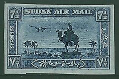 Sudan SG 57b 7½p camel animal imperf palm proof on watermarked paper. Stamp