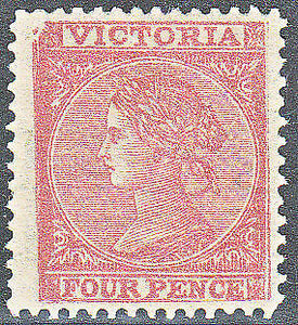 Victoria Australian States SG 110e 4d Dull rose-red. Short perfs at top. Mint