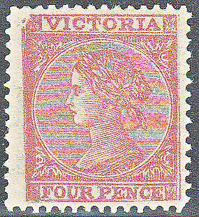 Victoria Australian States SG 110e 4d Dull rose-red. Short perfs at top. Mint