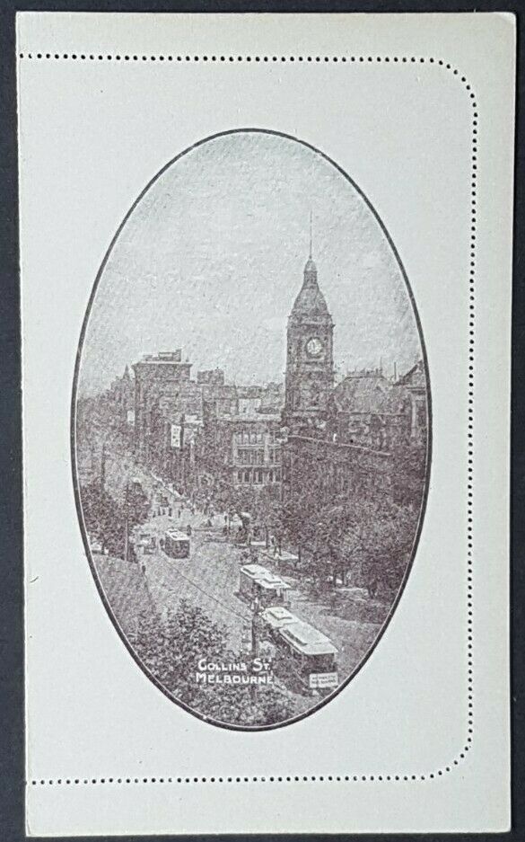 Australia Letter Card 1d KGV Collins Street Melbourne LC 18-41A, trams clocks