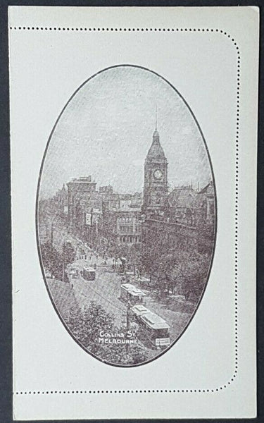 Australia Letter Card 1d KGV Collins Street Melbourne LC 18-41A, trams clocks