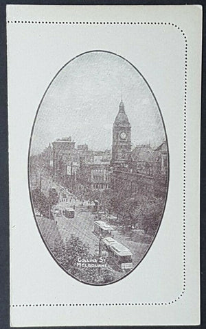 Australia Letter Card 1d KGV Collins Street Melbourne LC 18-41A, trams clocks
