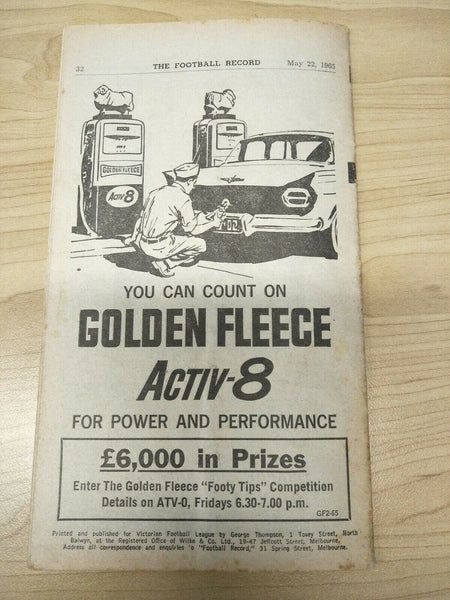 VFL 1965 May 22 Football Record Melbourne v Collingwood