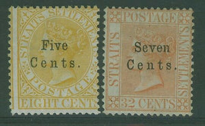 Straits Settlements Malayan States Queen Victoria SG 20-1 5c,7c surcharges MLH
