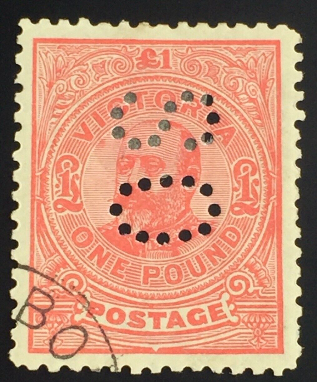 Victoria Australian States Australia SG 407 £1 rose KEVII Perf OS. CTO