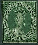 Queensland Australian States  SG 3 6d green imperf Chalon Used