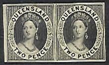 Queensland Australian States 2d black Chalon Plate Proof pair similar to SG15