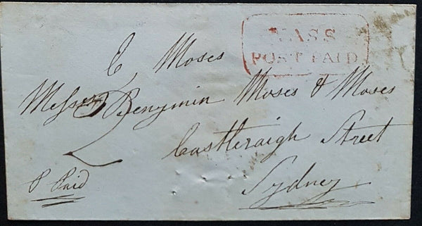 NSW Pre stamp Yass 20 Fe 1850, month inverted error, arrived Sydney 22 Fe 1850.