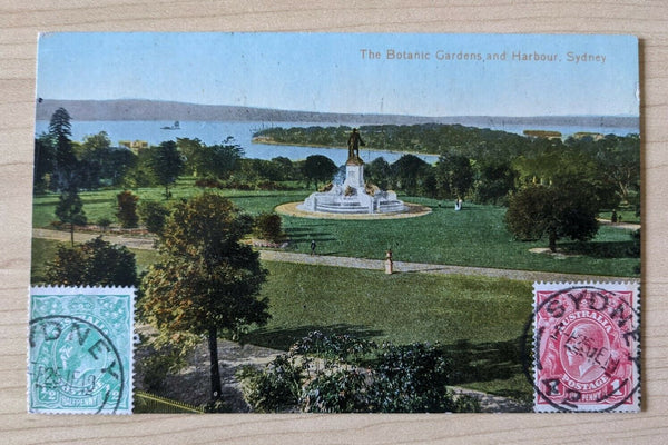 Australia Postcard- Botanic Gardens and Harbour Sydney, With KGV ½d,1d to France