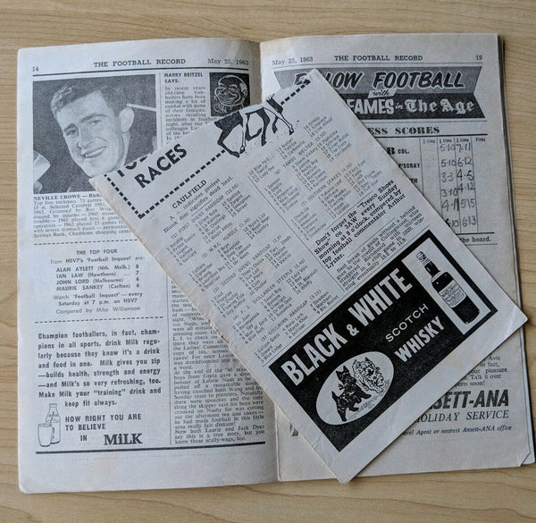 VFL 1963 Round 7 Football Record Melbourne v Richmond Ripped middle page