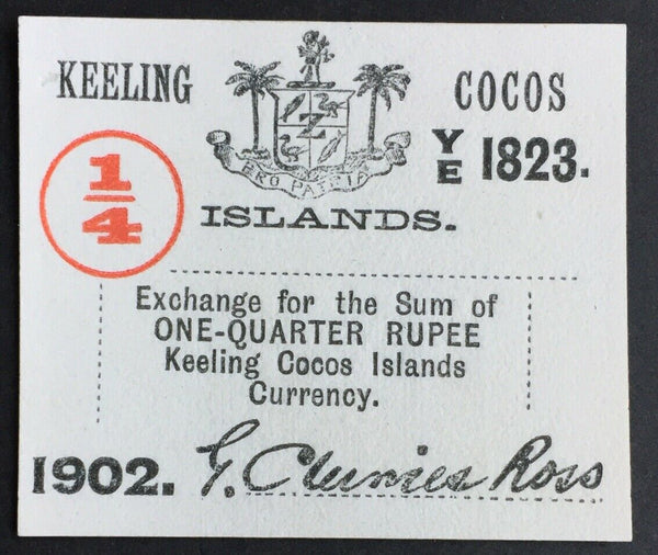 Cocos Keeling Islands PS124 1902 1/4 Rupee Uncirculated