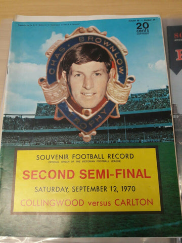 VFL 1970 Football Record Second Semi Final September 12 Collingwood v Carlton