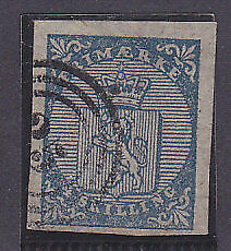 Norway SG 1 4s blue with 4 large margins. Used first stamp