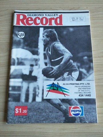 Football 1992 11th April Diamond Valley Football League Football Record Vol. 36, No. 2