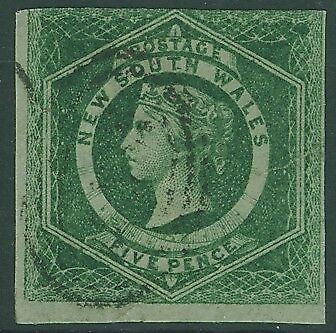 NSW Australian States SG 88 5d dull green diadem Inverted wmk Used