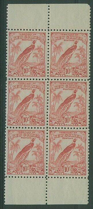 New Guinea SG 161 10/- undated Bird of Paradise, scarce block of 6 mint unhinged