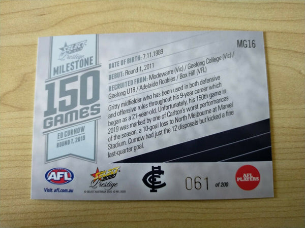 2020 Select Prestige Milestones Ed Curnow Carlton No. 061/200
