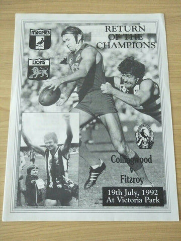 AFL 1992 Return Of The Champions Collingwood v Fitzroy Football Record