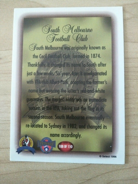 1996 Select Hall Of Fame Inaugural Teams Card South Melbourne Football Club