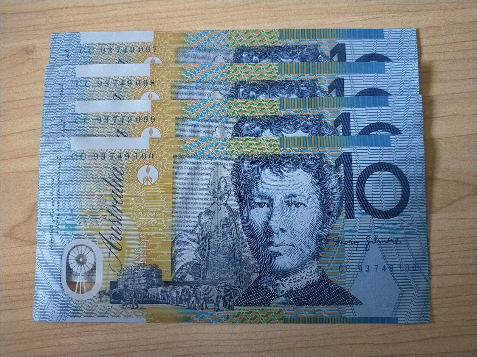 Australia $10 R316a Fraser Evans Run Of 4 Uncirculated Banknotes