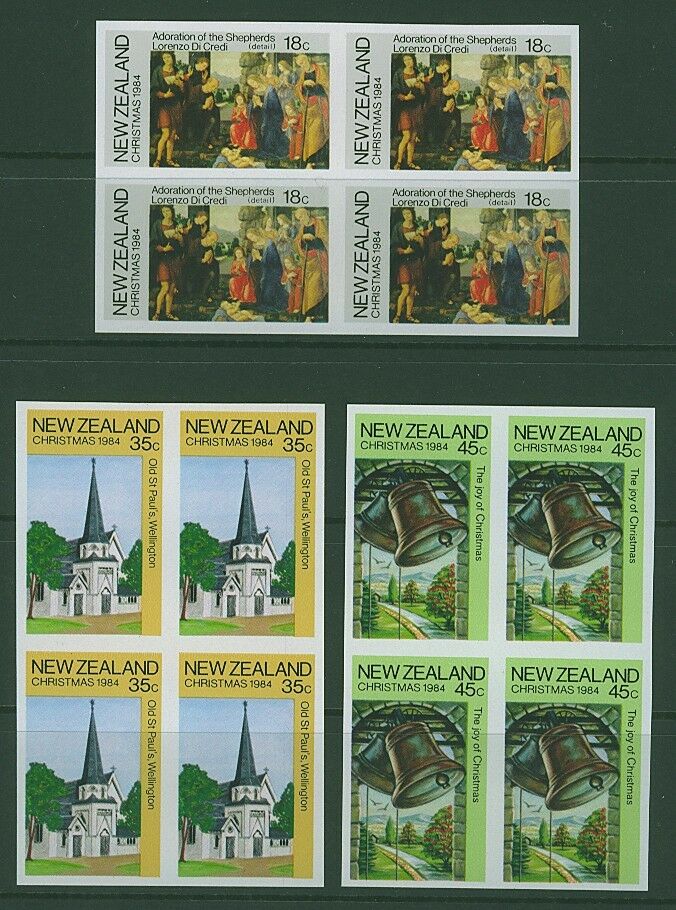 NZ New Zealand SG 1349-51 1984 Christmas imperf set in unique block of 4 MUH