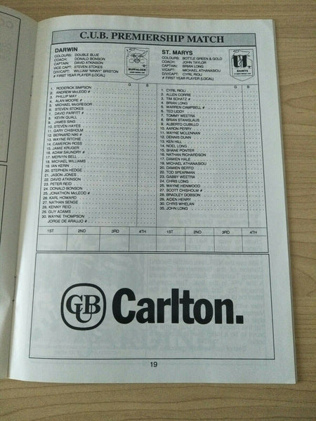 AFL 1992 Foster's Cup Collingwood v West Coast Souvenir Football Record