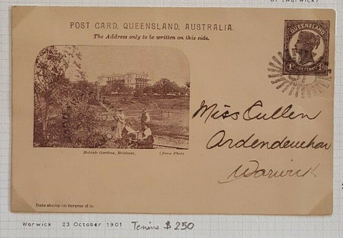 Queensland Postcard, 1d Botanic Gardens. Used showing tennis court