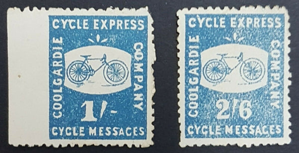 WA Western Australia Australian States Goldfields cycle mail local stamps with imperf error, fault