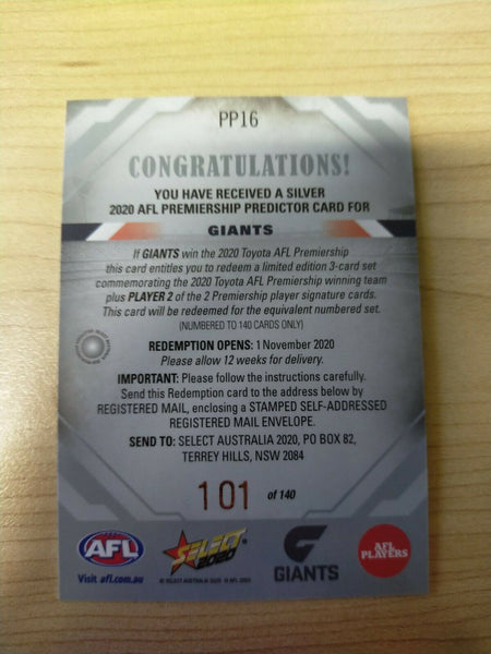 2020 Select Footy Stars Silver Premiership Predictor GWS Giants No.101/140