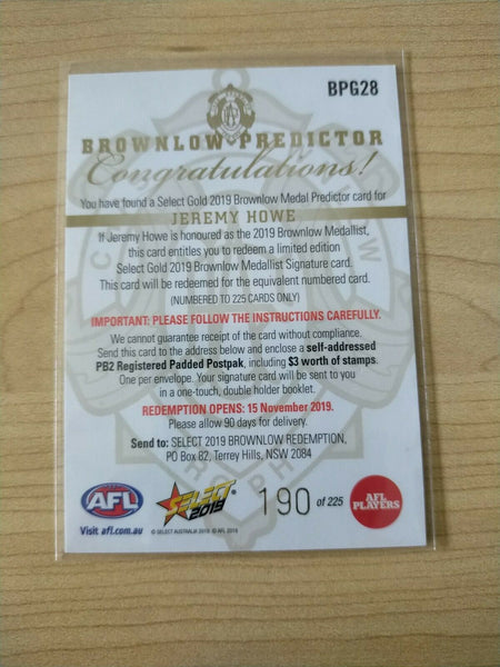 2019 Select Gold Brownlow Predictor Jeremy Howe Collingwood