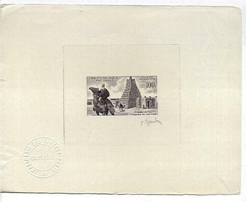 Mali, French Colonies 100f brown Camel SG 26.  Artist's signed Die Proof