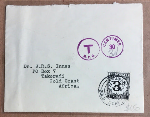Gold Coast 1953 Local Cover To Takoradi Taxed 3d (1x3d Postage Due)