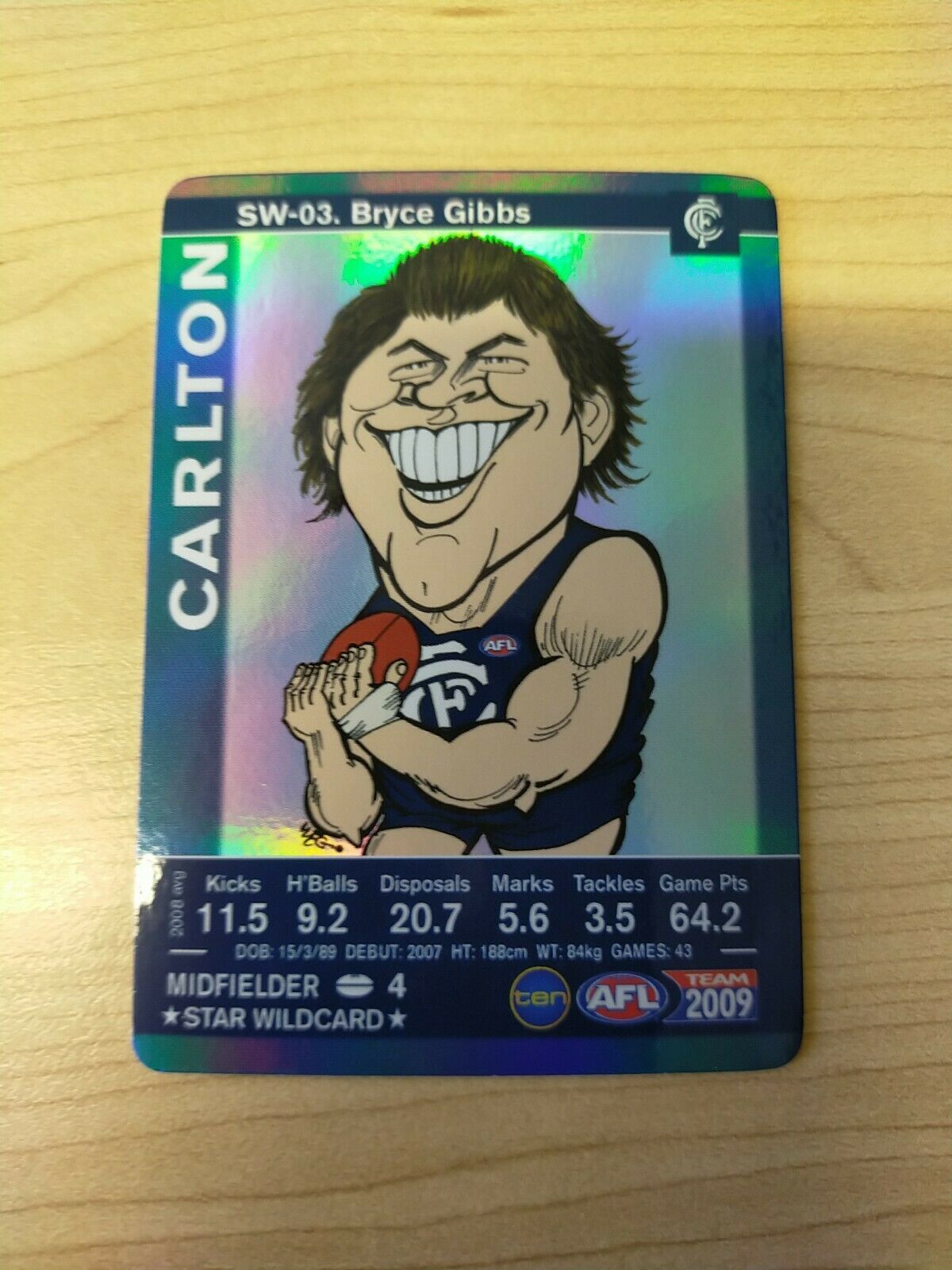 2009 Teamcoach Star Wildcard Printing Error Card Bryce Gibbs Carlton