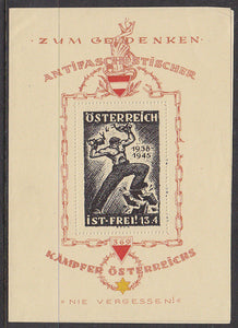 Austria 1945 Anti Fascist Sheetlet issued for Austria's liberation