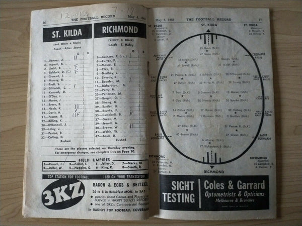 VFL 1968 May 4 Football Record St Kilda v Richmond