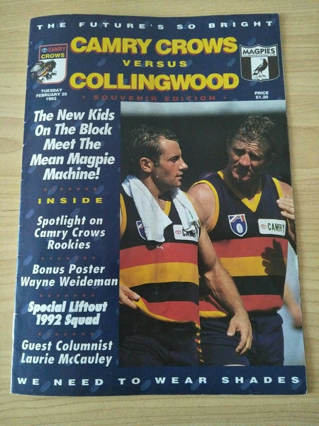 AFL 1992 Camry Adelaide Crows v Collingwood. Souvenir Football Record