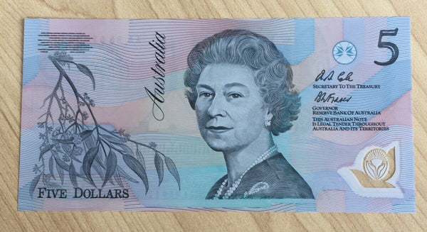 R214 1992 $5 Fraser Cole Polymer Banknote Uncirculated AA Pefix