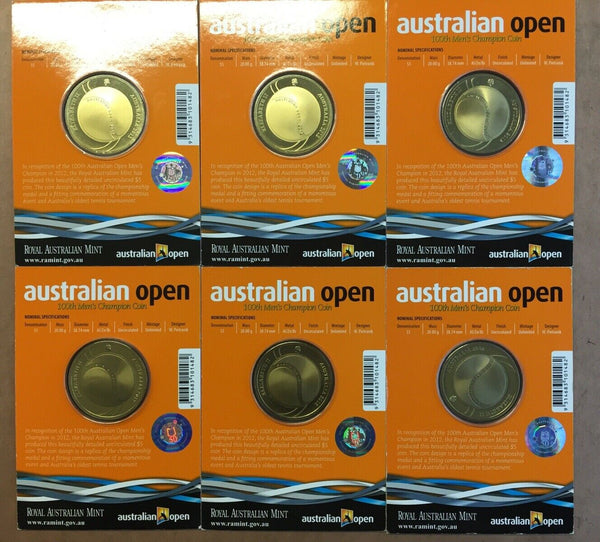 Australia 2012 $5 Australian Open Tennis 100th Men's Championship x 6 Coins