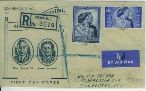 GB Great Britain SG 493-4 1948 Silver Wedding set on registered  Illustrated FDC