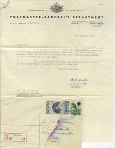 Papua New Guinea - Tasmania registered letter damaged in post + apology letter