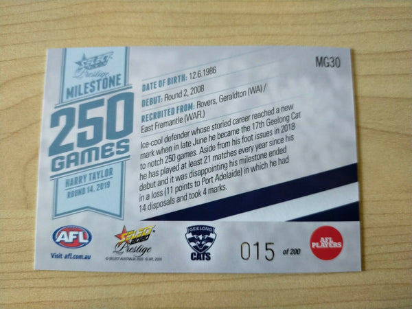 2020 Select Prestige Milestones Harry Taylor Geelong No. 015/200