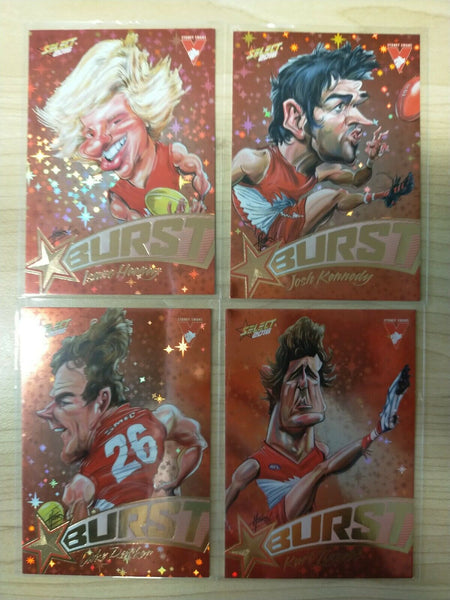 2016 Select Orange Star Burst Sydney Swans Team Set Of 4 Cards