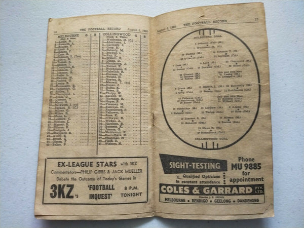 VFL 1960 August 6 Football Record Melbourne v Collingwood