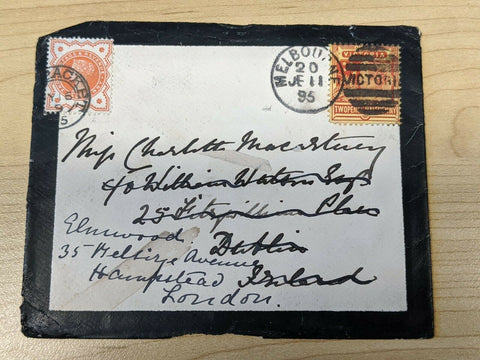 Victoria Australian States 1895 Mourning Cover Melbourne-Dublin Redirected London