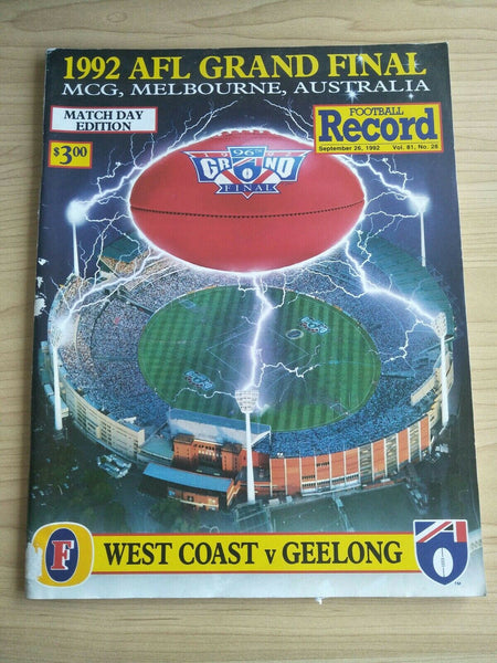 AFL 1992 Grand Final Football Record West Coast v Geelong Match Day Edition