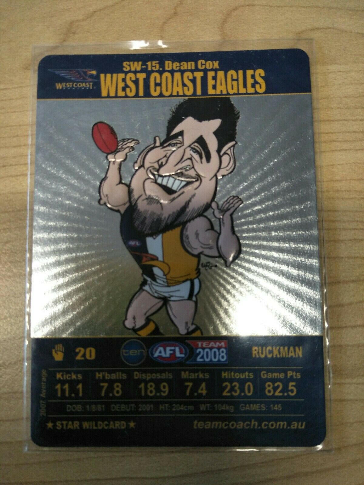 2008 Teamcoach Star Wildcard Dean Cox West Coast SW15 Shields Stamps & Coins