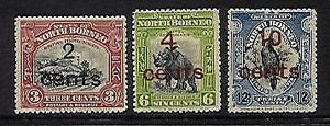 North Borneo Malayan States SG 186/8 Surcharge set of 3 MLH animals birds