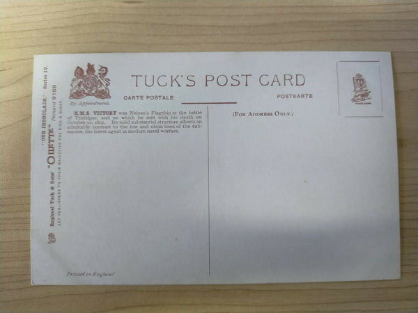 British Tuck's Vintage The Old and The New HMS Victory and Submarine Postcard